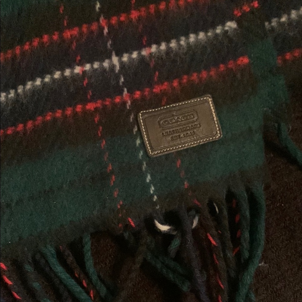 Plaid Wool Scarf Green and Red scarf from Coach - Picture 2 of 3